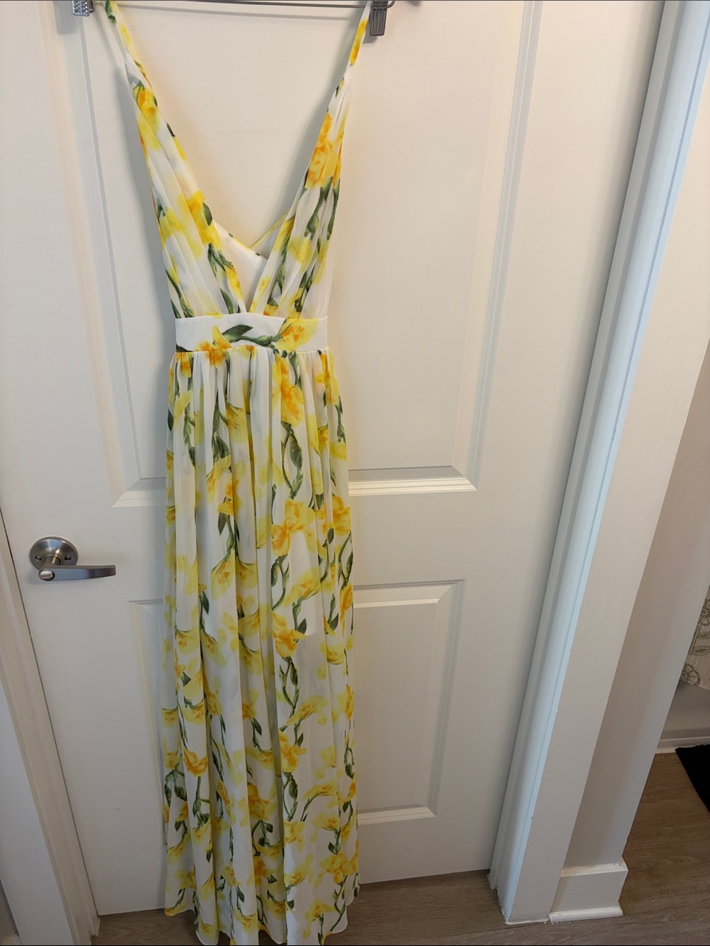 Sunlit Yellow Floral Maxi Dress with V-Neck